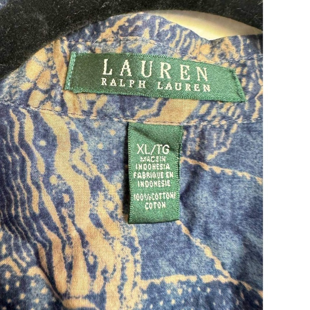 Lauren Ralph Lauren Blue Tropical Leaf Print Button Down Shirt XL Cotton Coastal - Picture 3 of 4
